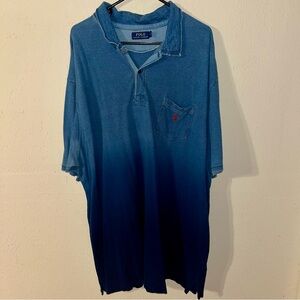 Ralph Lauren Blue Denim Ombre Short Sleeve Men’s Polo Shirt 3XLT 100% Cotton